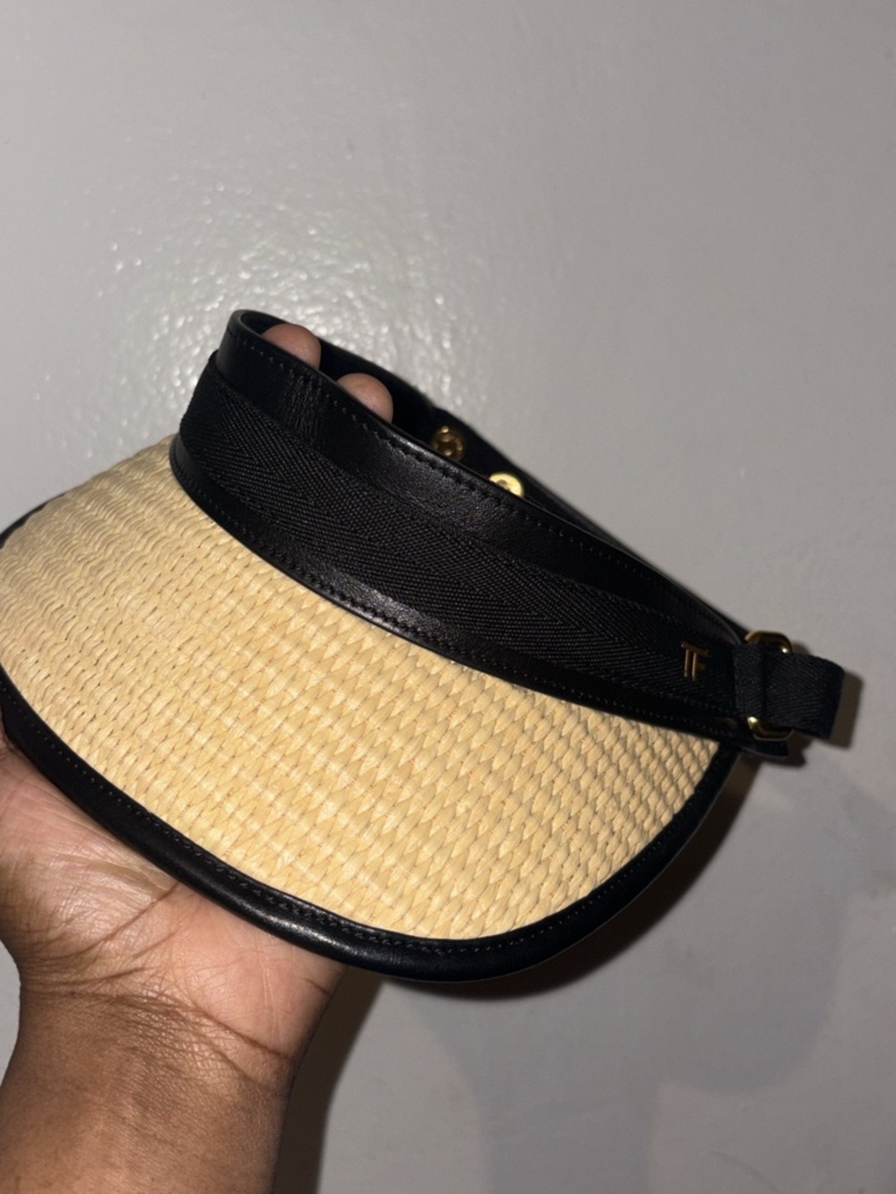 Tom Ford Straw & Leather Visor Hat | Gold TF Hardware | Made in Italy | Resort - Picture 4 of 7